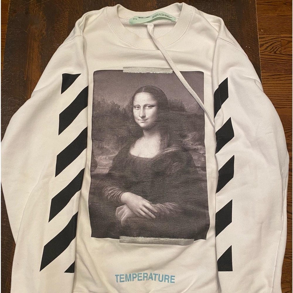 OFF-WHITE C/O VIRGIL ABLOH MEN'S WHITE DIAG MONALISA CREWNECK SWEATER WHITE